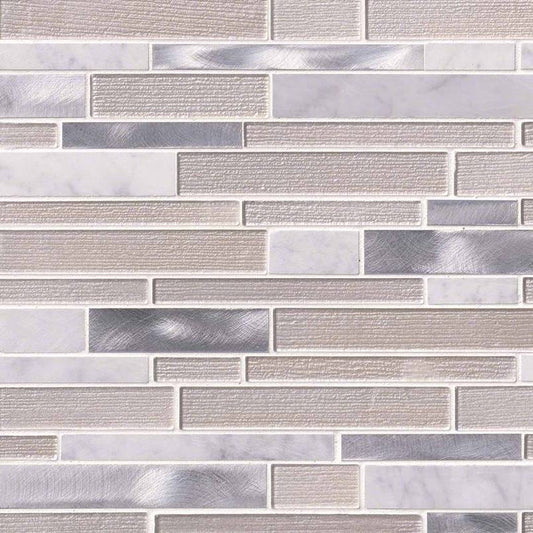 12x12 White Mosaic Metallic-Look Metallic Textured Porcelain & Glass Tile Brown Gray