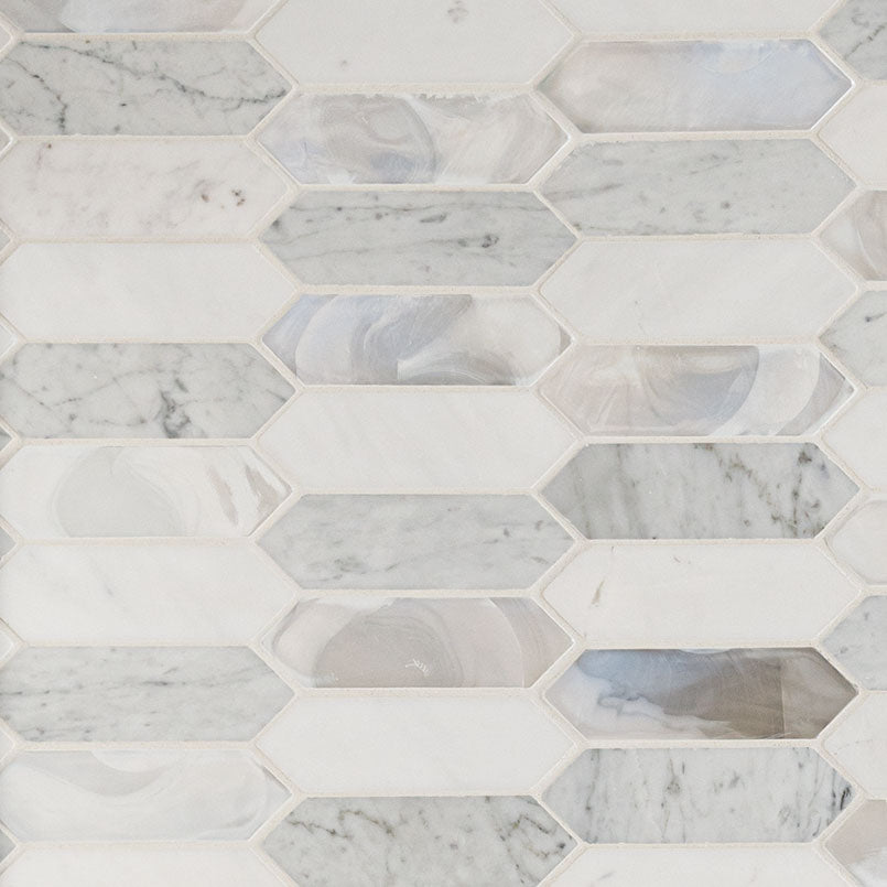 12x12 Cienega Picket Mosaic Natural-Look Matte Smooth Porcelain & Glass Tile Beige Gray