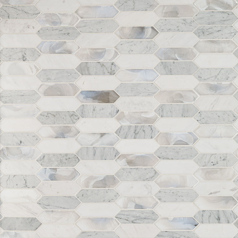 12x12 Cienega Picket Mosaic Natural-Look Matte Smooth Porcelain & Glass Tile Beige Gray