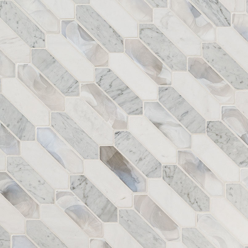 12x12 Cienega Picket Mosaic Natural-Look Matte Smooth Porcelain & Glass Tile Beige Gray