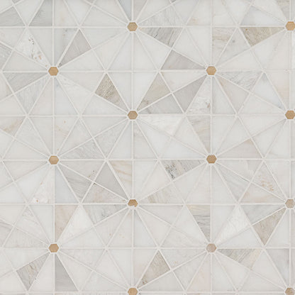 12x12 Elegant Triangle Octagon Mosaic Marble-Look Matte Smooth Porcelain Tile Beige Gray