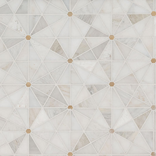 12x12 Elegant Triangle Octagon Mosaic Marble-Look Matte Smooth Porcelain Tile Beige Gray