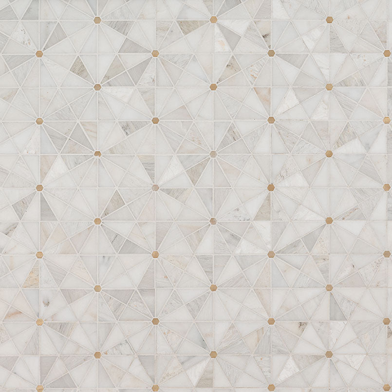 12x12 Elegant Triangle Octagon Mosaic Marble-Look Matte Smooth Porcelain Tile Beige Gray