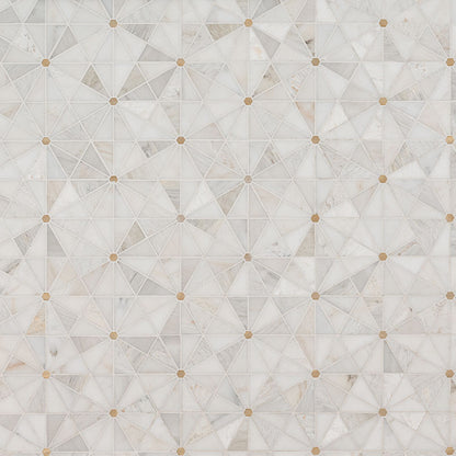 12x12 Elegant Triangle Octagon Mosaic Marble-Look Matte Smooth Porcelain Tile Beige Gray
