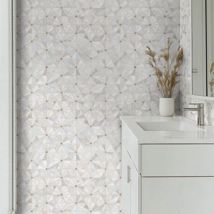 12x12 Elegant Triangle Octagon Mosaic Marble-Look Matte Smooth Porcelain Tile Beige Gray