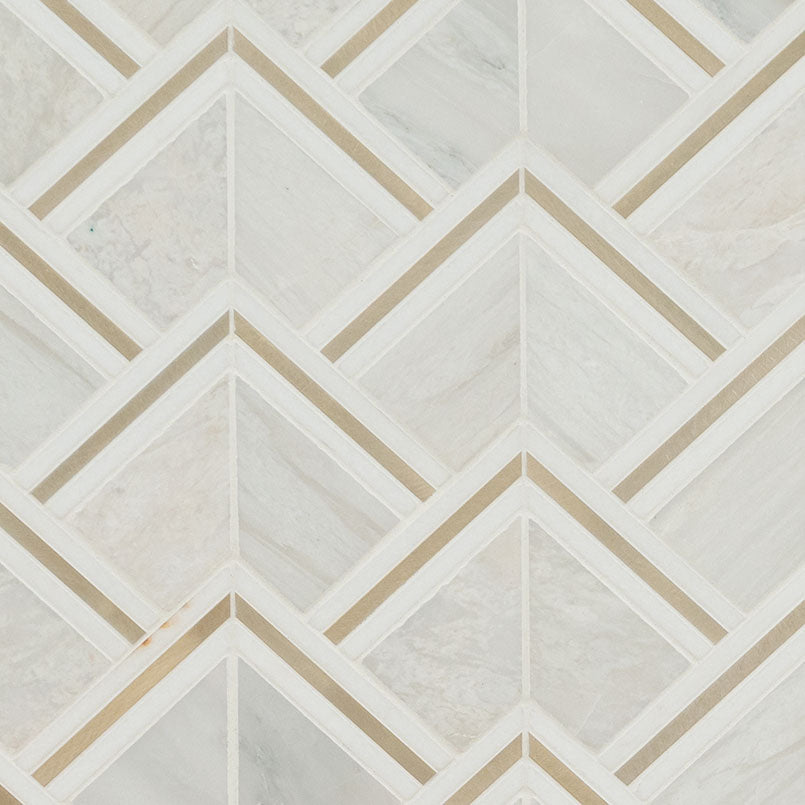 12x12 Luxor Linear Mosaic Natural-Look Matte Smooth Porcelain & Metal Tile White Gold