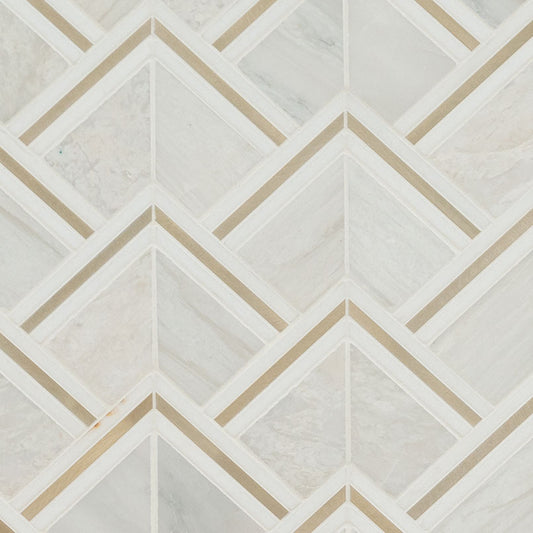 12x12 Luxor Linear Mosaic Natural-Look Matte Smooth Porcelain & Metal Tile White Gold