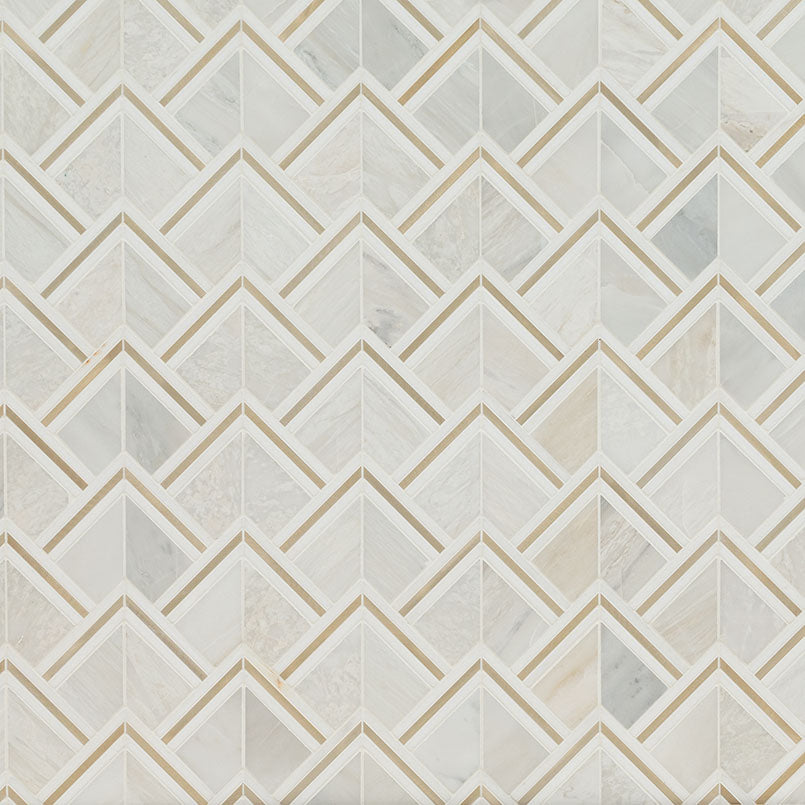 12x12 Luxor Linear Mosaic Natural-Look Matte Smooth Porcelain & Metal Tile White Gold
