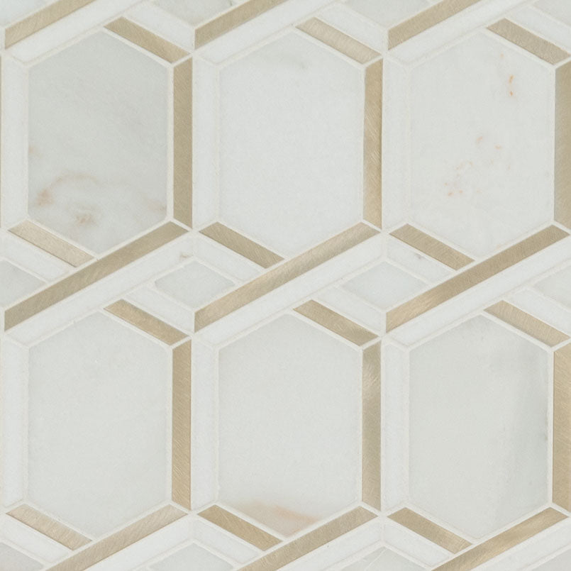 12x12 Luxor Picket Mosaic Natural-Look Matte Smooth Porcelain & Metal Tile Royal Gold