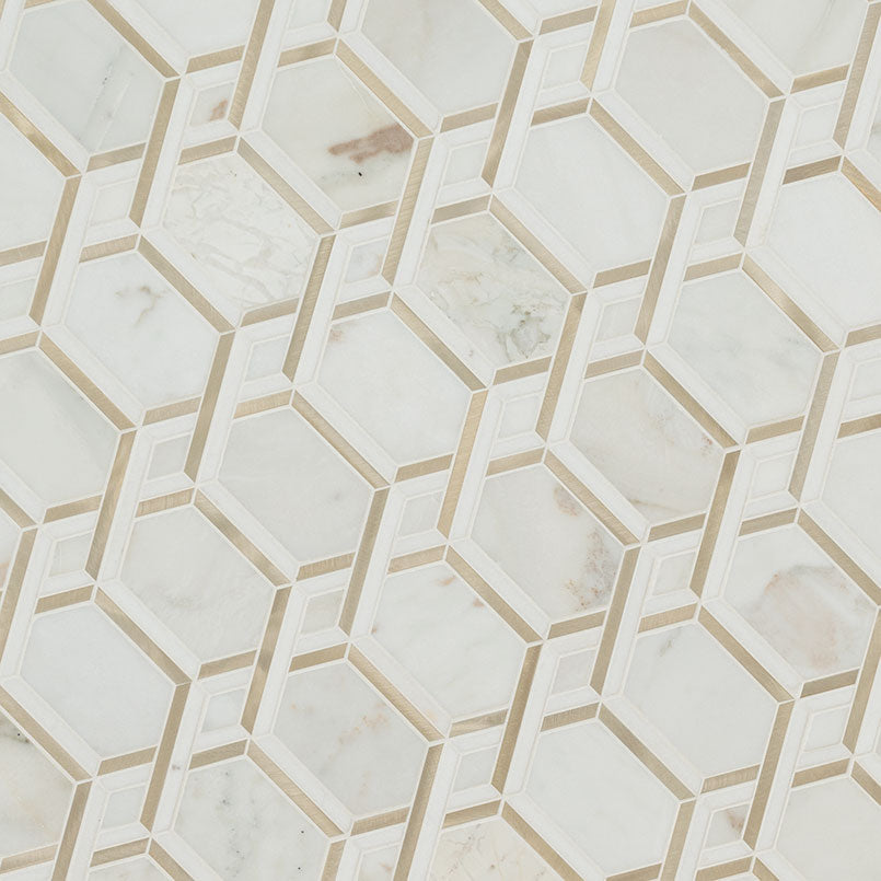 12x12 Luxor Picket Mosaic Natural-Look Matte Smooth Porcelain & Metal Tile Royal Gold