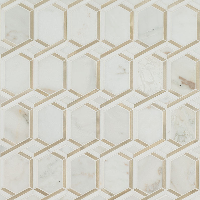 12x12 Luxor Picket Mosaic Natural-Look Matte Smooth Porcelain & Metal Tile Royal Gold
