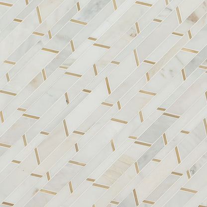 12x12 Metro Linear Mosaic Marble-Look Matte Smooth Porcelain & Metal Tile White Gold