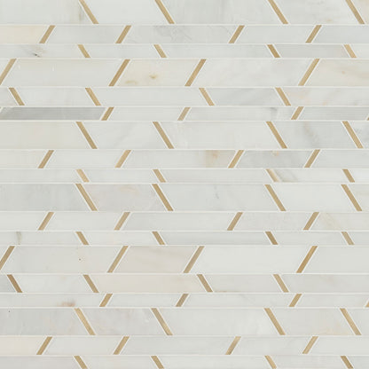 12x12 Metro Linear Mosaic Marble-Look Matte Smooth Porcelain & Metal Tile White Gold