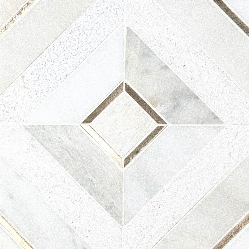 12x12 Verona Framed Mosaic Stone-Look Matte Textured Porcelain & Metal Tile White Gold