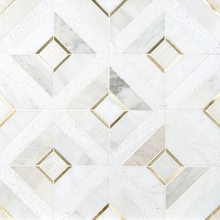 White Gold - 12x12 Verona Framed Mosaic Stone-Look Matte Textured Porcelain & Metal Tile