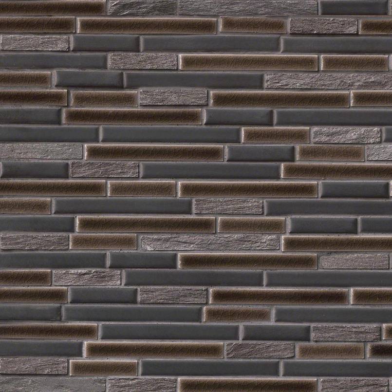12x12 Titan Mosaic Stone-Look Matte Textured Porcelain & Glass Tile Brown Gray