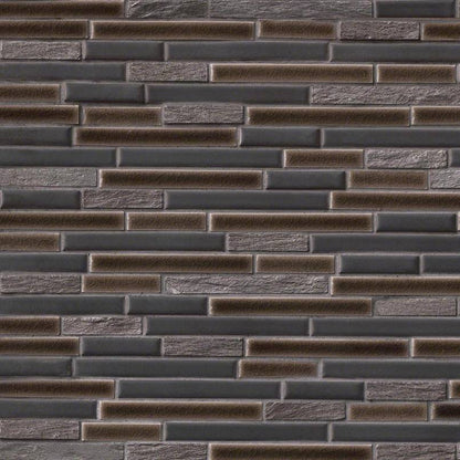 12x12 Titan Mosaic Stone-Look Matte Textured Porcelain & Glass Tile Brown Gray