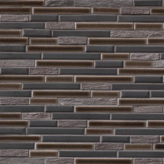 12x12 Titan Mosaic Stone-Look Matte Textured Porcelain & Glass Tile Brown Gray