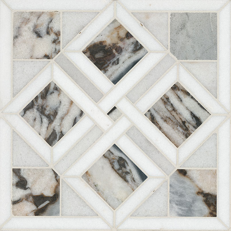 12x12 Tessere Mosaic Natural-Look Polished Smooth Marble Tile White Gray