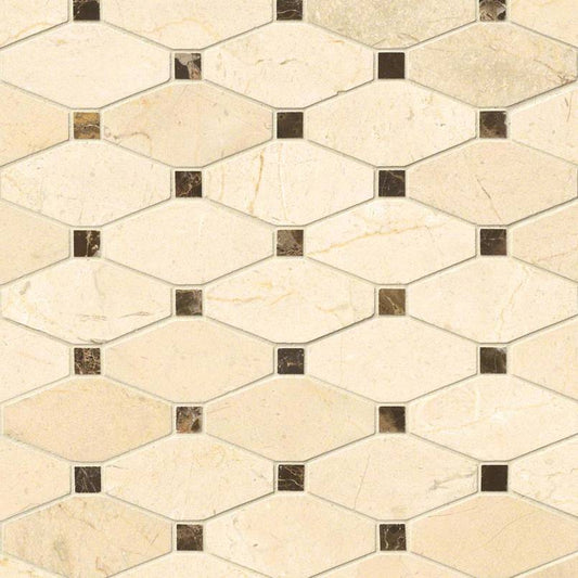 12x12 Valencia Octagon Mosaic Natural-Look Polished Smooth Marble Tile Brown Beige