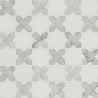 12x12 Vera Anne Cross Grid Mosaic Natural-Look Polished Smooth Marble Tile
