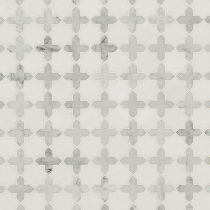 12x12 Vera Anne Cross Grid Mosaic Natural-Look Polished Smooth Marble Tile Beige Gray