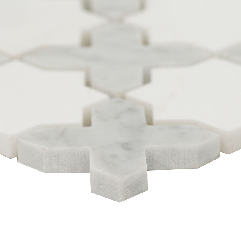 12x12 Vera Anne Cross Grid Mosaic Natural-Look Polished Smooth Marble Tile Beige Gray