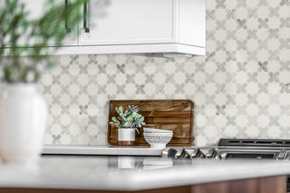 White Gray - 12x12 Vera Anne Cross Grid Mosaic Natural-Look Polished Smooth Marble Tile