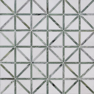 12x12 Verdant Triangle Linear Mosaic Natural-Look Polished Smooth Marble Tile