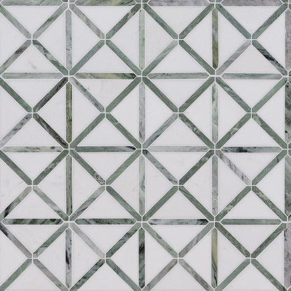 12x12 Verdant Triangle Linear Mosaic Natural-Look Polished Smooth Marble Tile Green Gray