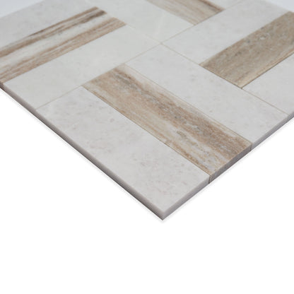 12x12 Winslow Mosaic Natural-Look Polished Smooth Marble Tile Beige Gray