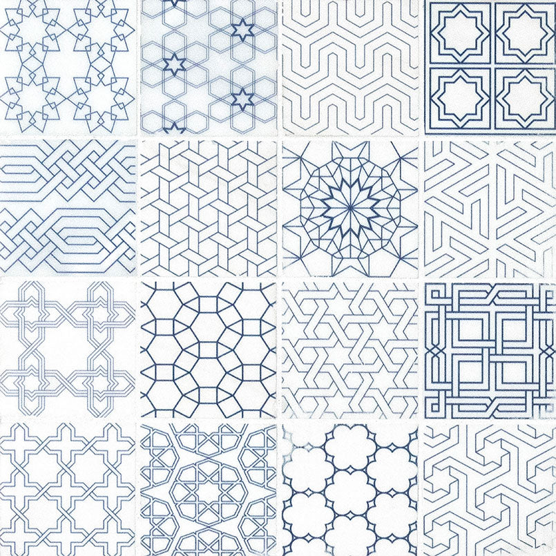 3X3 Zouli Moroccan Mosaic Natural-Look Matte Smooth Marble Tile Navy White