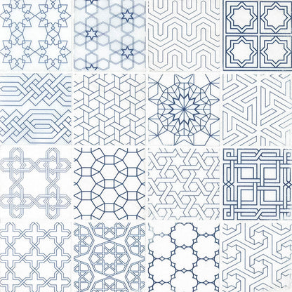 3X3 Zouli Moroccan Mosaic Natural-Look Matte Smooth Marble Tile Navy White