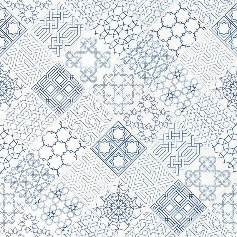 3X3 Zouli Moroccan Mosaic Natural-Look Matte Smooth Marble Tile Navy White