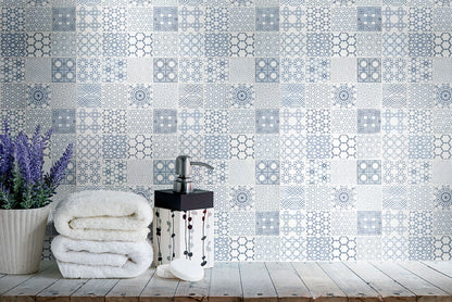 3X3 Zouli Moroccan Mosaic Natural-Look Matte Smooth Marble Tile Navy White