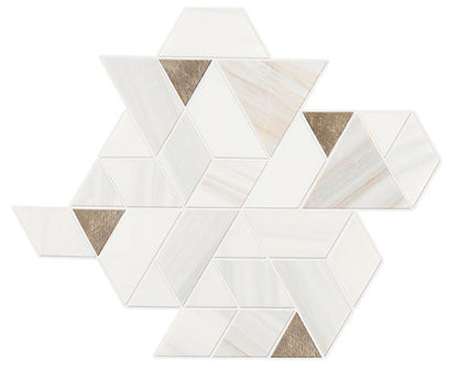 14x14 Pietra Divina Triangle Rhomboid Mosaic Natural-Look Polished Smooth Marble Tile Gray Blend