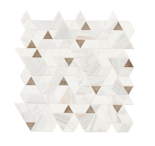 14x14 Pietra Divina Triangle Rhomboid Mosaic Natural-Look Polished Smooth Marble Tile Gray Blend