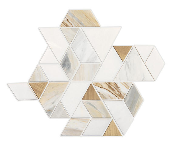 14x14 Pietra Divina Triangle Rhomboid Mosaic Natural-Look Polished Smooth Marble Tile Gold Blend