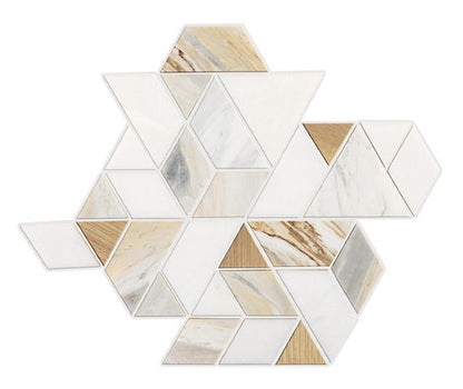 14x14 Pietra Divina Triangle Rhomboid Mosaic Natural-Look Polished Smooth Marble Tile Gold Blend