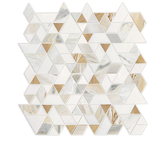 14x14 Pietra Divina Triangle Rhomboid Mosaic Natural-Look Polished Smooth Marble Tile Gold Blend