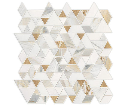 14x14 Pietra Divina Triangle Rhomboid Mosaic Natural-Look Polished Smooth Marble Tile Gold Blend