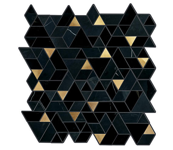 14x14 Pietra Divina Triangle Rhomboid Mosaic Natural-Look Polished Smooth Marble Tile Black Blend