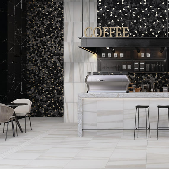 14x14 Pietra Divina Triangle Rhomboid Mosaic Natural-Look Polished Smooth Marble Tile Black Blend