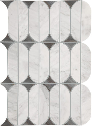 12x18 Perfit Mosaix Oval Framed Border Linear Mosaic Marble-Look Polished Smooth Stone Tile