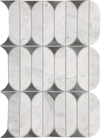 12x18 Perfit Mosaix Oval Framed Border Linear Mosaic Marble-Look Polished Smooth Stone Tile Marble Gray