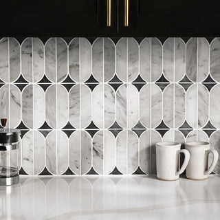 Marble Gray - 12x18 Perfit Mosaix Oval Framed Border Linear Mosaic Marble-Look Polished Smooth Stone Tile