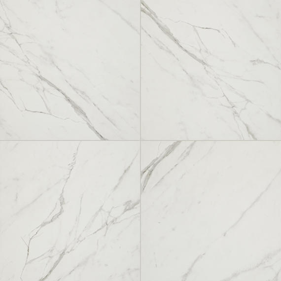 12x12 Platinum  Natural Marble-Look Matte Smooth Porcelain Tile White Gray