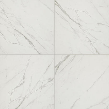 12x12 Platinum  Natural Marble-Look Matte Smooth Porcelain Tile White Gray