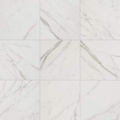12x12 Platinum  Natural Marble-Look Matte Smooth Porcelain Tile White Gray