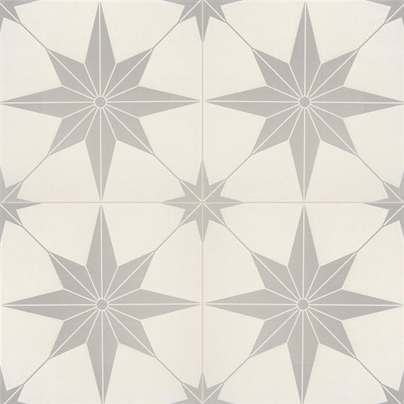 12x12 Memoir Star  Patterned Encaustic-Look Matte Smooth Ceramic Tile Jewel Gray